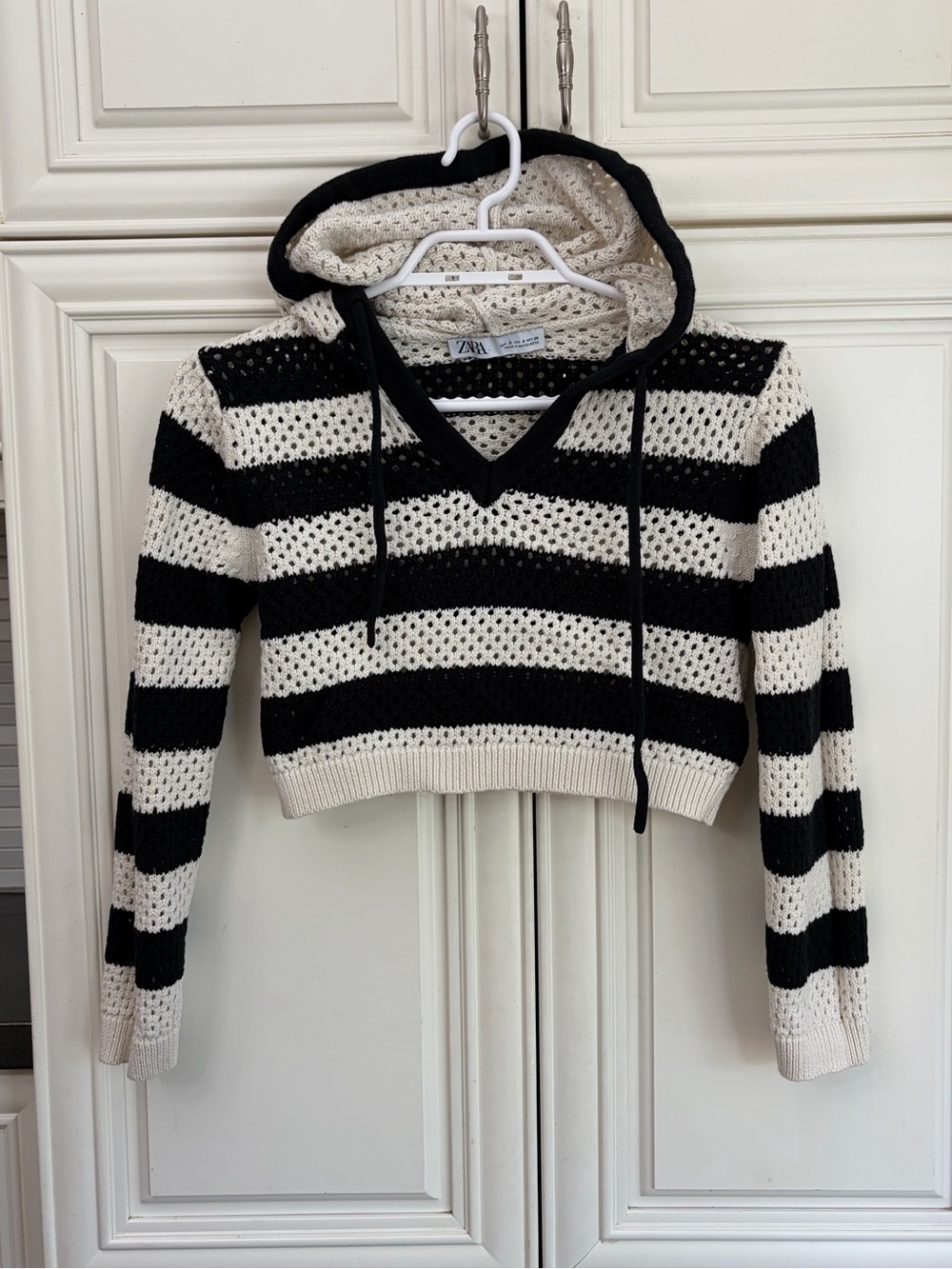 Zara ladies striped eyelet cropped sweater